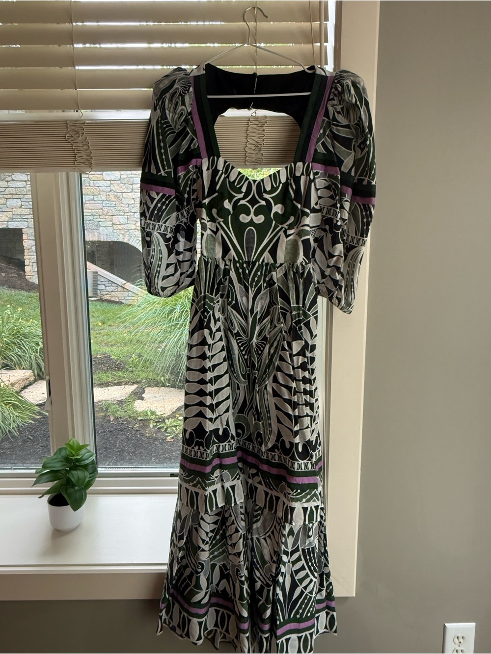 FARM Rio Green, White & Purple Botanical-Print Maxi Dress